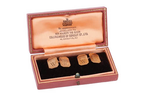 Lot 94 - A pair of monogrammed cufflinks in 9ct gold,...