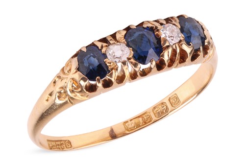 Lot 28 - A sapphire and diamond five-stone ring, the...