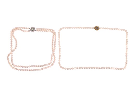 Lot 27 - Two cultured pearl necklaces; to include a...