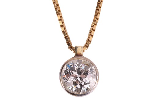 Lot 136 - An old-cut diamond pendant on chain, the...