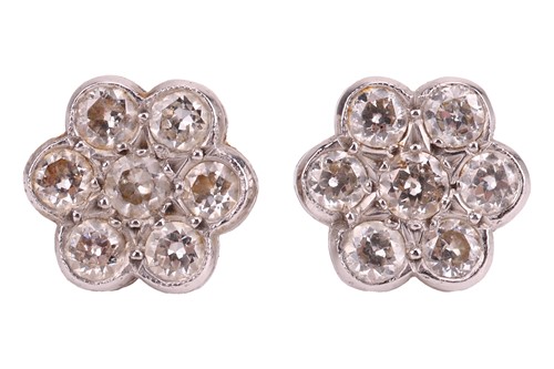 Lot 288 - A pair of diamond-set cluster earrings, of...