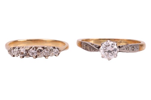 Lot 2 - Two diamond-set rings; The first a five-stone...