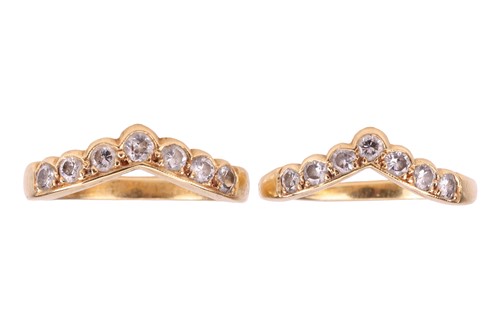 Lot 144 - Two diamond-set wishbone rings in 18ct yellow...