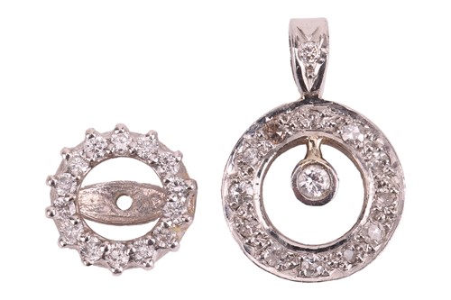 Lot 88 - A diamond-set circle pendant, in white metal...