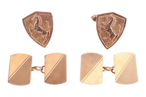 Lot 103 - Two pairs of 9ct gold cufflinks; The first...