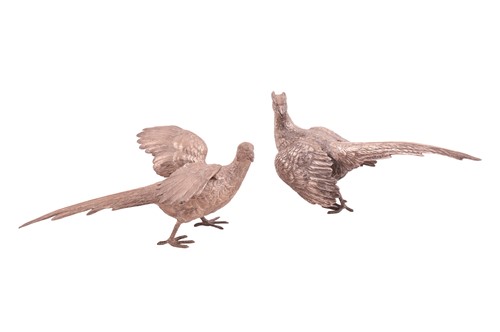 Lot 315 - A pair of modern silver models of pheasants,...