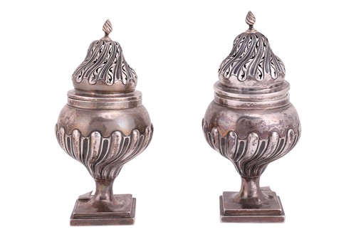 Lot 205 - A pair of silver casters, large baluster form,...