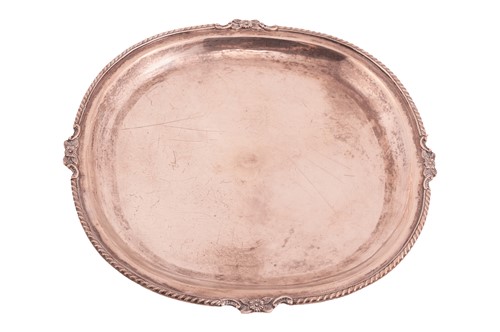 Lot 327 - A white metal cushion-shaped waiter, with...