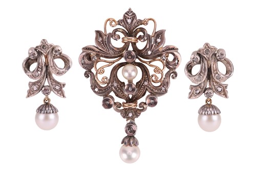 Lot 115 - A cultured pearl and diamond brooch cum...