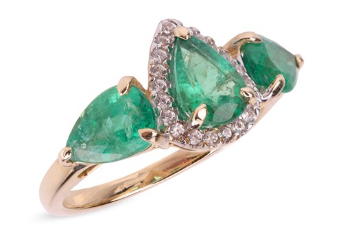 Lot 55 - An emerald dress ring, composed of three...