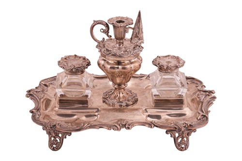 Lot 358 - A Victorian standish, shaped rectangular with...