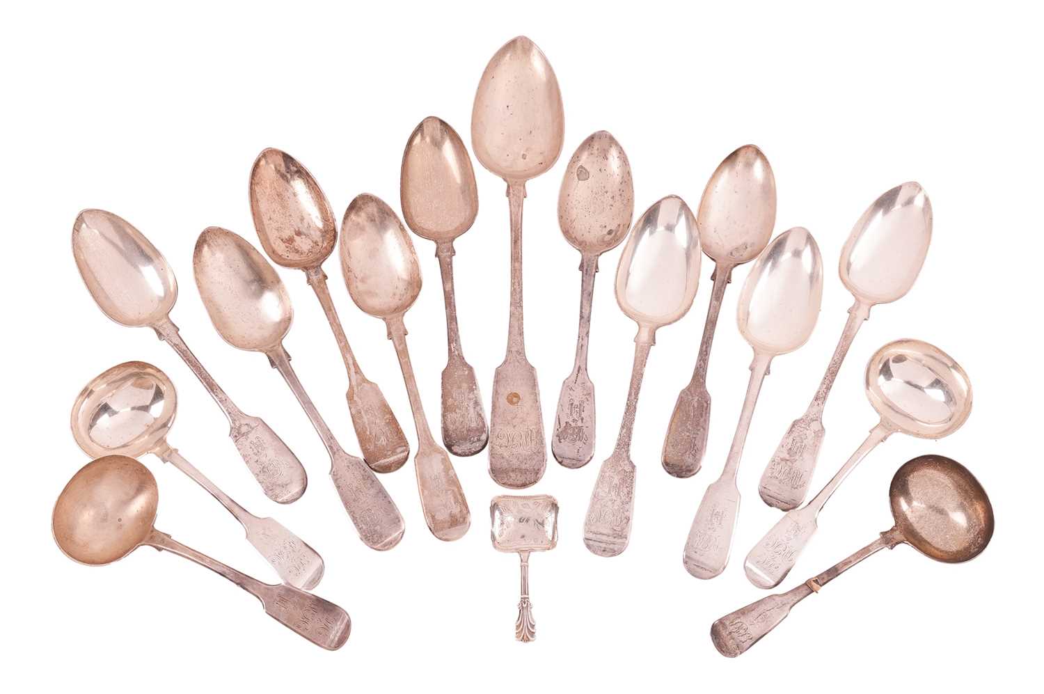 Lot A Victorian part canteen of fiddle pattern...