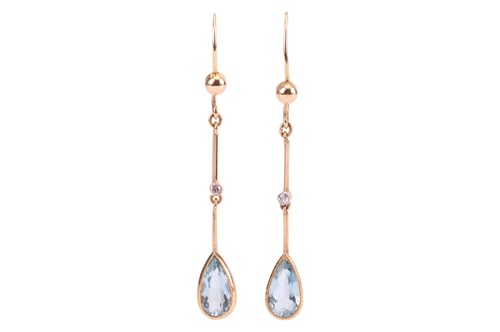 Lot 64 - A pair of aquamarine drop earrings, composed...