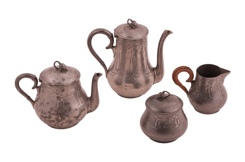 Lot 178 - A German Jugendstil four-piece pewter teaset...