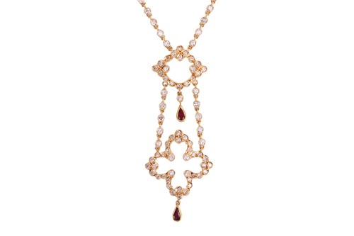 Lot 132 - A diamond and ruby necklace, the cable-link...