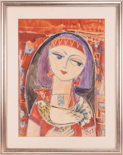 Lot Maurice Haddad (Iraqui 1937-2016) Girl HOlding...
