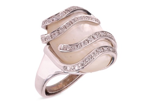 Lot 228 - A mother-of-pearl and diamond cocktail ring,...