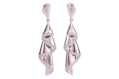 Lot 184 - A pair of diamond-set drop earrings in 18ct...