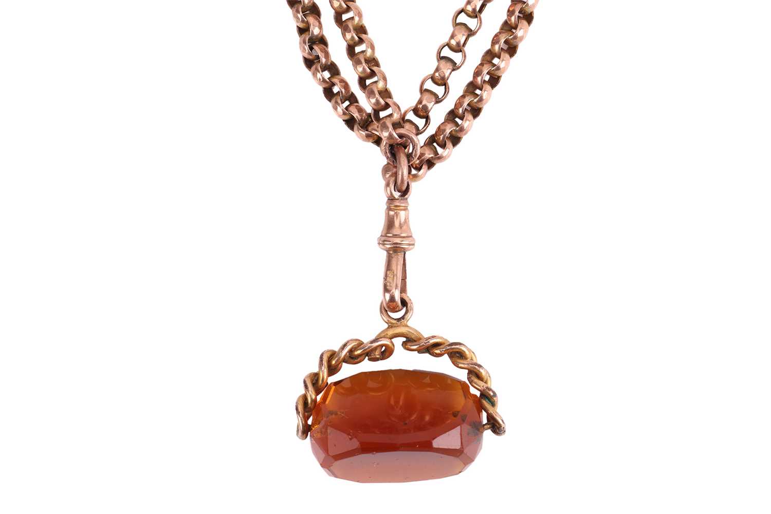 Lot A Victorian citrine fob necklace, the...