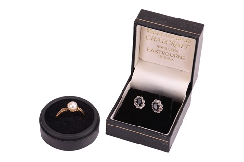 Lot 71 - A pair of earrings and a ring; The earrings...