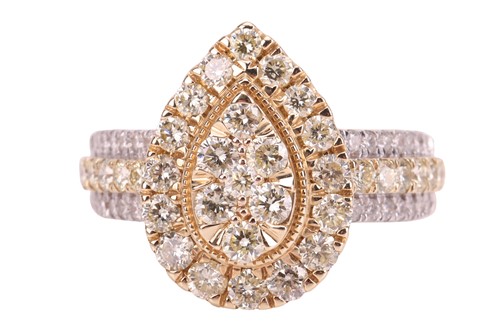 Lot 169 - A diamond cluster ring, the tiered pear-shaped...