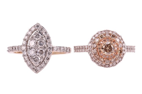Lot 102 - Two diamond-set rings; The first a...