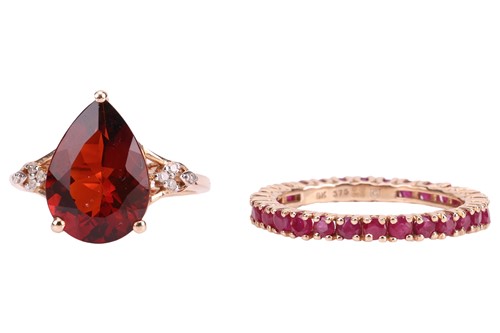 Lot 90 - Two gem-set rings, comprising a pear-cut...