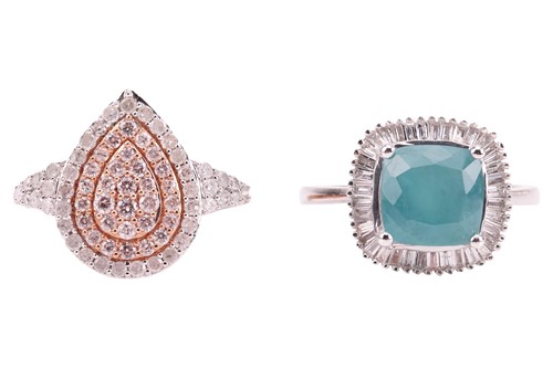 Lot 104 - Two rings; comprising a pear-shaped...