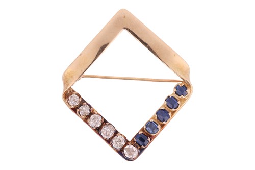 Lot 101 - A geometric brooch set with sapphire and...