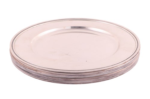 Lot 323 - Eight Danish dinner plates; circular with...