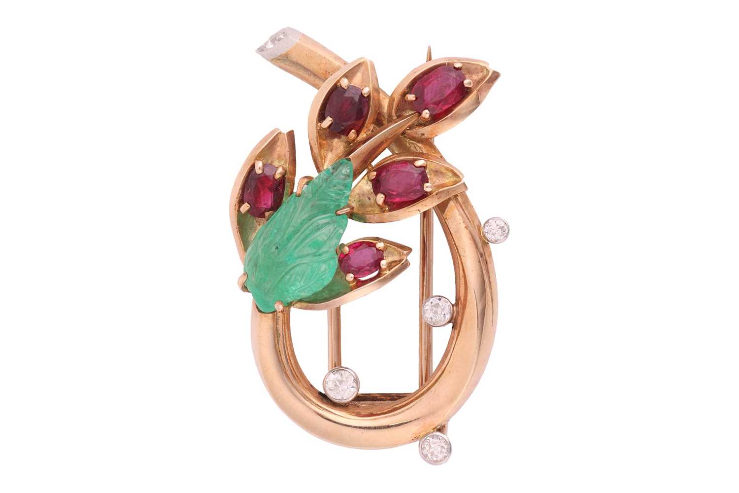 Lot Cartier - a spray clip brooch set with emerald,...