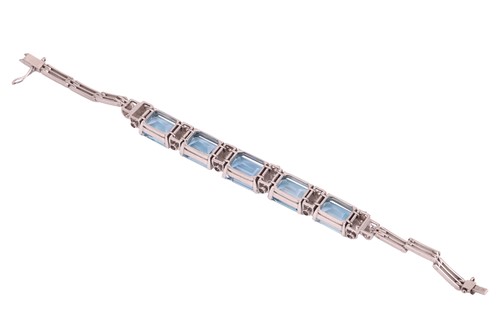 Lot An aquamarine and diamond link bracelet,...