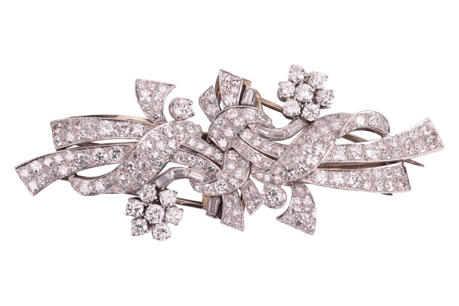 Lot A diamond-set duette brooch, c. 1950s, formed...