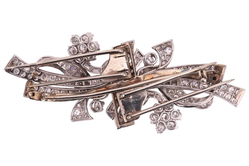 Lot A diamond-set duette brooch, c. 1950s, formed...
