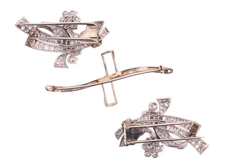 Lot A diamond-set duette brooch, c. 1950s, formed...