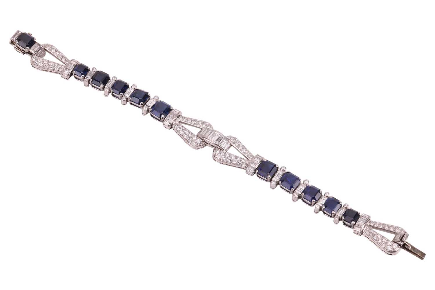Lot A late Art Deco sapphire and diamond bracelet,...