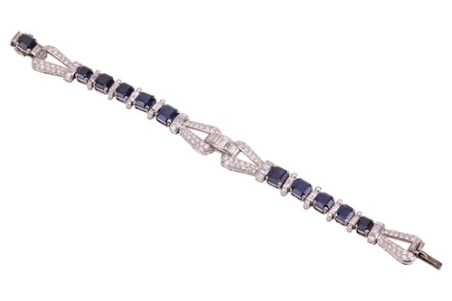 Lot A late Art Deco sapphire and diamond bracelet,...