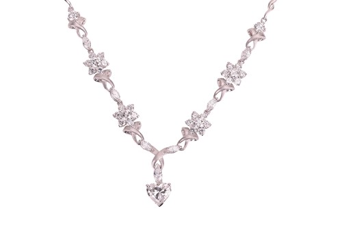 Lot 151 - A diamond-set necklace of floral design, with...