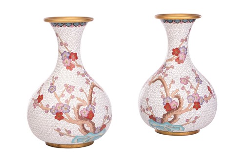 Lot 152 - A pair of large cloisonné vases, decorated...