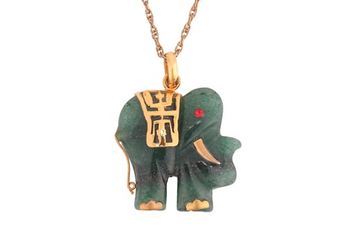 Lot 18 - An elephant pendant on chain, the dyed...