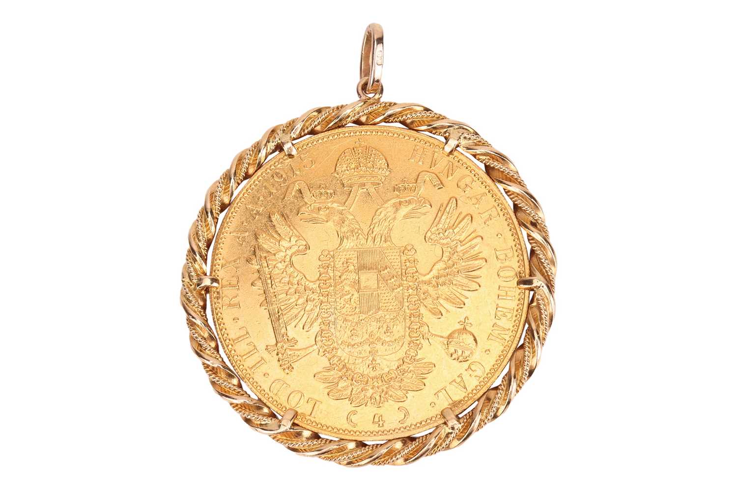 Lot A 1915 Austrian 4 Ducat coin pendant, mounted...
