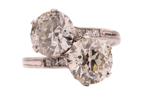 Lot An old European-cut diamond Toi et Moi ring,...