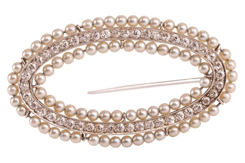 Lot A Belle Époque oval brooch set with pearl and...