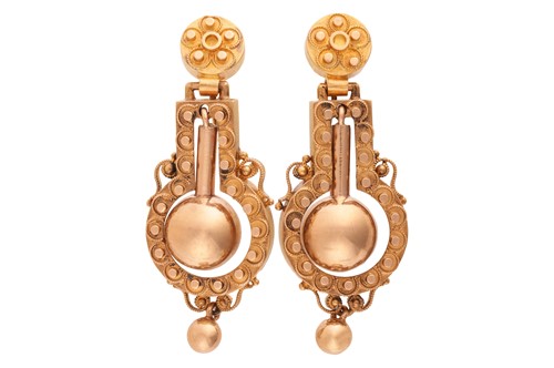 Lot A pair of Victorian Etruscan Revival drop...