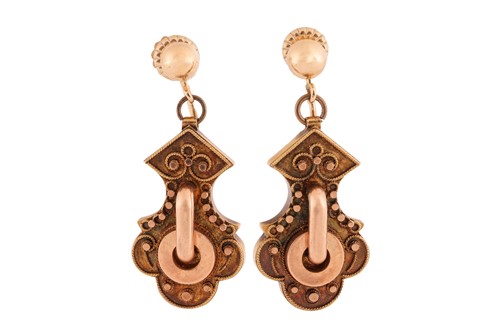 Lot A pair of Victorian Etruscan Revival drop...