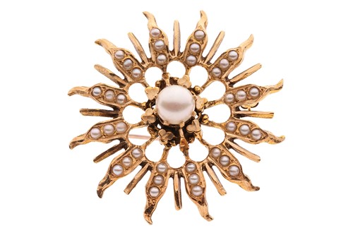 Lot A pearl-set sunburst brooch cum pendant,...