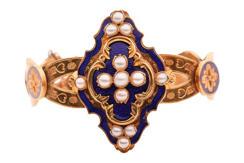 Lot A Victorian enamel and split pearl bracelet,...