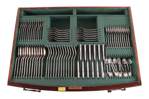 Lot A cased silver canteen of double-struck King's...