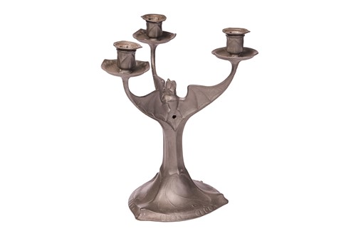 Lot A Kayserzinn pewter 'Bats' three-branch...