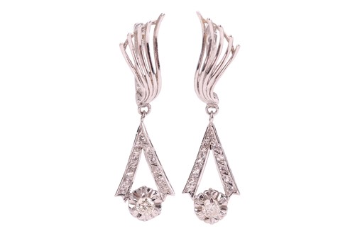 Lot 184 - A pair of gem-set drop earrings, with spray...